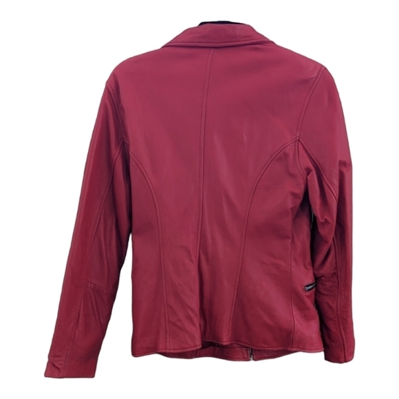 Jacqueline Ferrar Leather Full Zipper Front Red Coat Size Small GUC - Picture 2 of 6